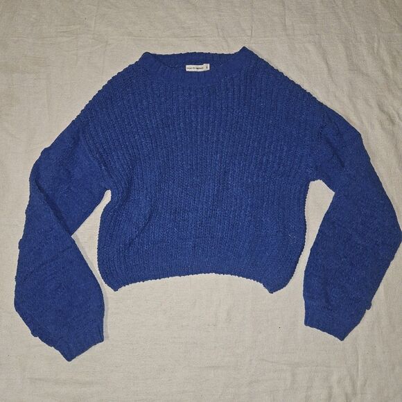 MOON & MADISON Chenile Sweater Womens S Chunky Knit Blue Balloon Sleeve Soft - Picture 2 of 9